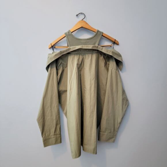 Monrow Evereve Poplin Tank Shirt Laurel Green Size M - Picture 5 of 11